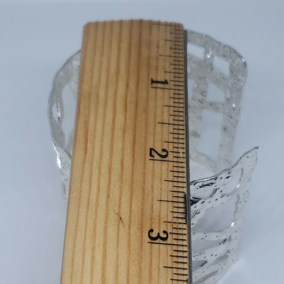 Silver Tone Cuff Bracelet Metal Geometric Cut Outs Heavy Weight Open Work - Picture 4 of 8